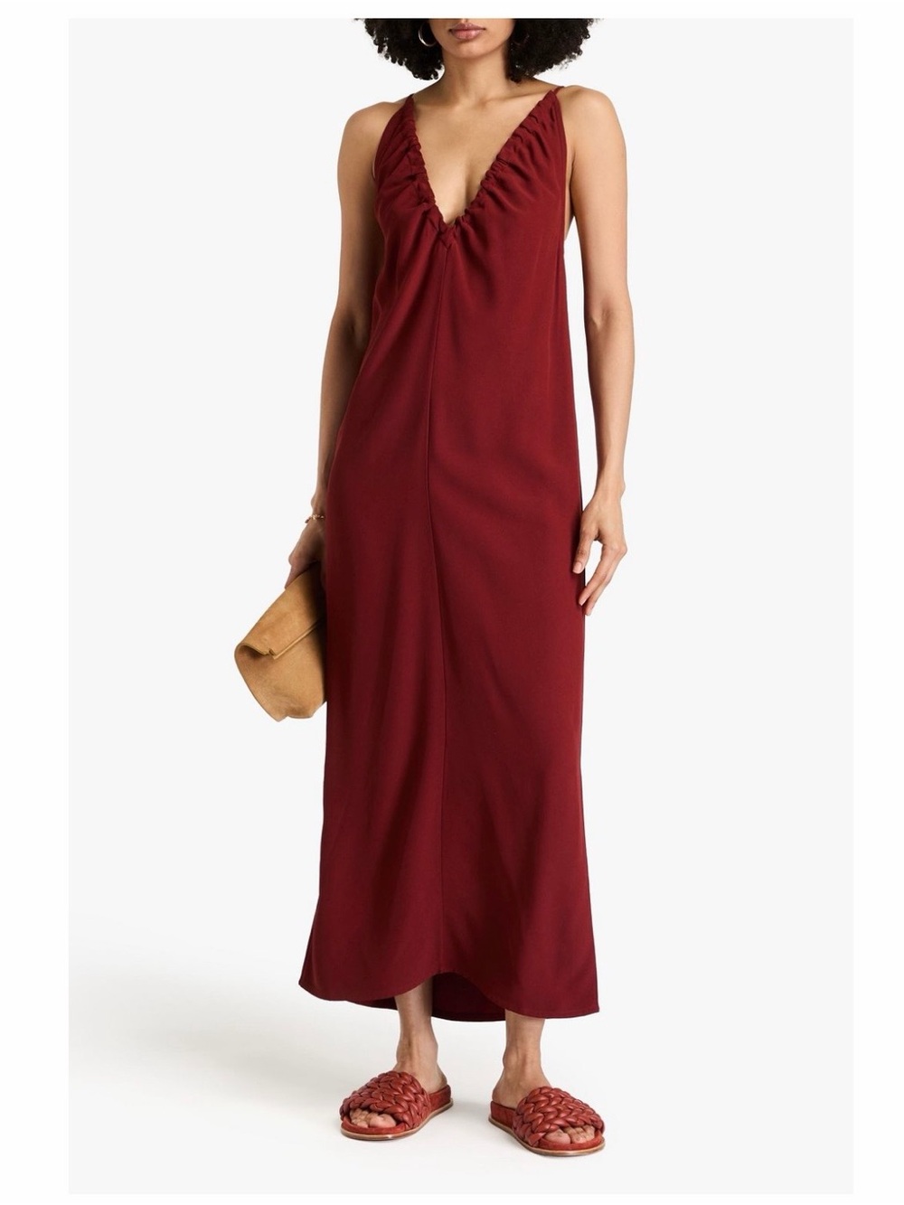 Sleeveless V-Neck Maxi Dress in Burgundy